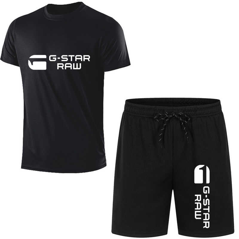 ฤดูร้อน G-STAR 2024 RAW พิมพ์เสื้อยืดผู้ชายกางเกงขาสั้นชุด