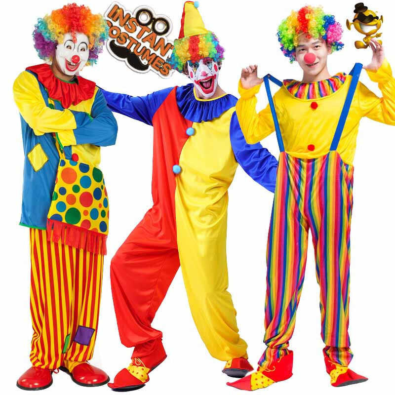 Adult Circus Clown Costumes Colorful Joker Sets Patch Clown Cloting Halloween Carnival Party F Humo