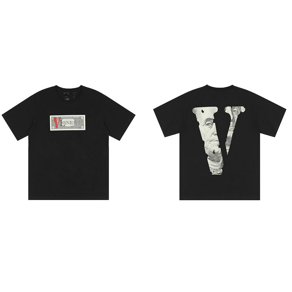 VLONE 22ss ใหม่ US Dollar Theme Big V พิมพ์แบรนด์อินเทรนด์เสื้อยืดฐานสําหรับผู้ชายและผู้หญิงหลวมสบาย