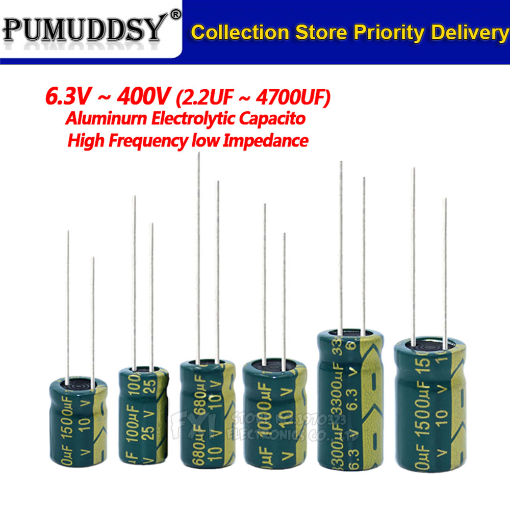 6.3V 10V 16V 25V 35V 50V ความถี่สูงต่ํา ESR ตัวเก็บประจุอลูมิเนียม 100UF 220UF 330UF 470UF 680UF 1000UF 1500UF 2200UF 3300UF