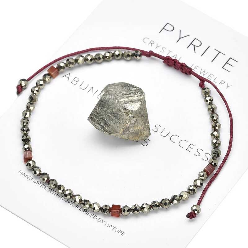 Radiant 3 มม. Pyrite หินสีแดง Braided Bracelet สำหรับผู้หญิง ดีไซน์คล้องง่ายและสามารถปรับขนาดได้