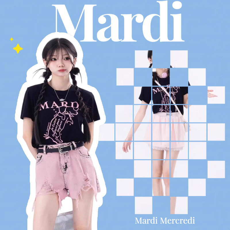 ♞,♘,♙MARDI Mercredi Slim TSHIRT SWING THE TAIL DDANJI_5สี#mardi เสื้อยืด#flower#tshirt#เสื้อ mardi#