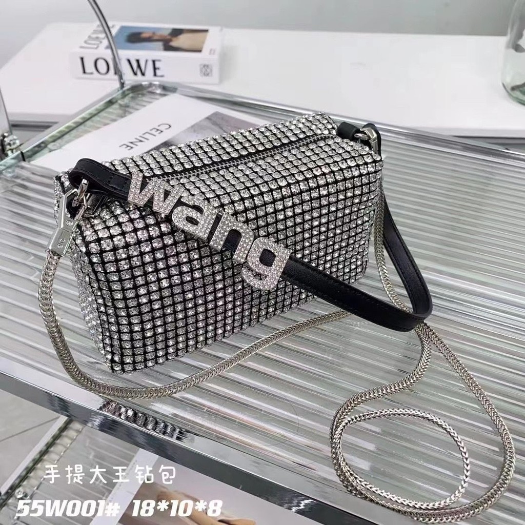 Alexander Wang AW King Bright Diamond Bag Diamond Rhinestone Bag Full Of Diamonds 2024 กระเป๋า Alexa