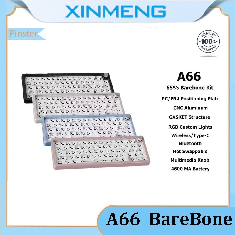 Xinmeng A66 ชุดคีย์บอร์ดอลูมิเนียม 65% RGB พร้อมลูกบิด