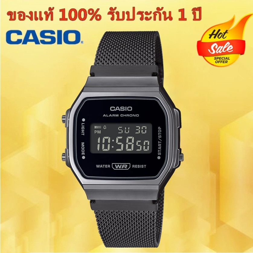 [คลังสินค้าพร้อม & จัดส่งรวดเร็ว] Casio Mens Watch Vintage (A168WEMB-1B) นาฬิกาดิจิตอลสายสแตนเลสสีเ