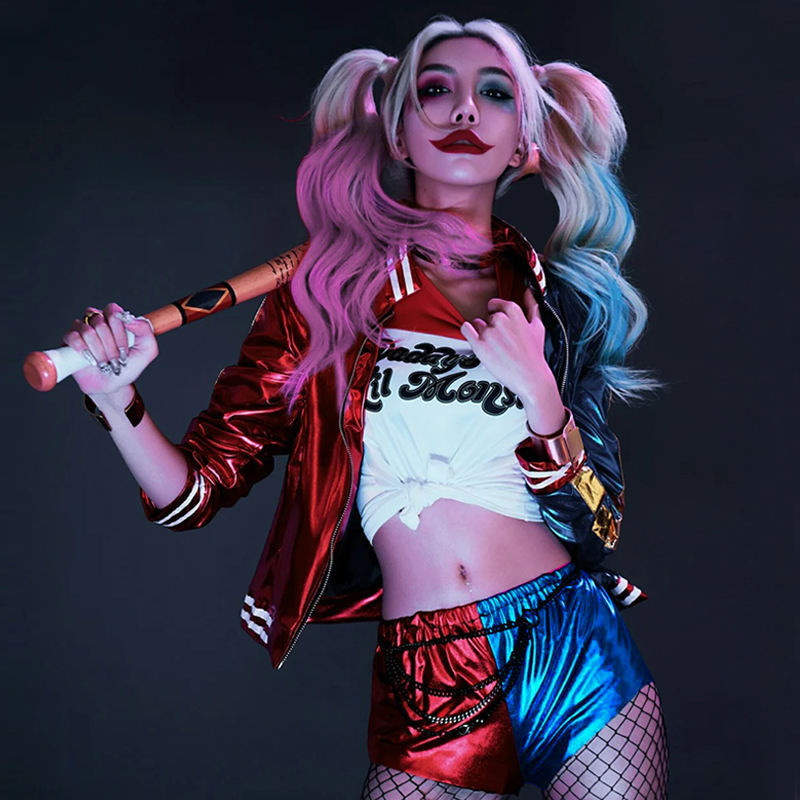 ฮาโลวีน Harley Quinn เครื่องแต่งกายผู้ใหญ่ชุดฆ่าตัวตาย Squad Harley Quinn Cos ชุดวิกผม Coat เสื้อผ้า