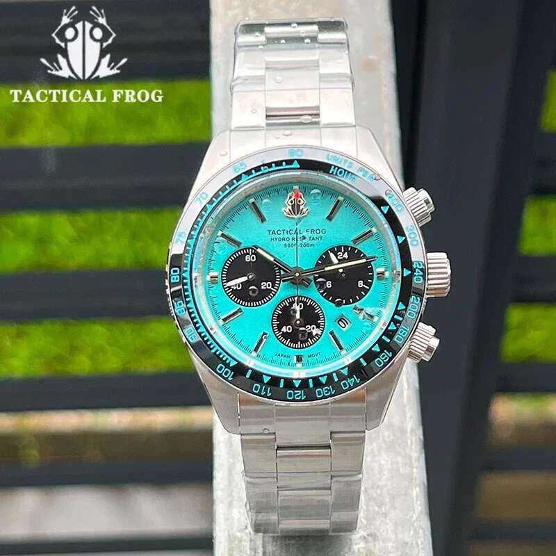 Tactical นาฬิกาผู้ชาย Frog 41mm Panda Chronograph VS75A ระบบควอตซ์พลังงานแสงอาทิตย์ กระจกแซฟไฟร์ C3