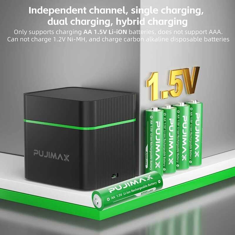ช่องชาร์จอัจฉริยะ PUJIMAX Slot AA 4255mWh 4/8/12 ช่อง แบตเตอรี่ลิเธียม 1.5V ชาร์จใหม่ได้