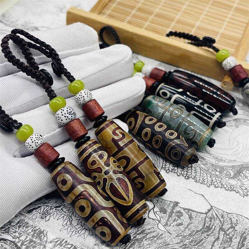 จี้ Dzi มหัศจรรย์ 9 ตามหาญแห่งทิเบต Guru Rinpoche พร้อมพวงกุญแจรถยนต์ จากอะแกตธรรมชาติ