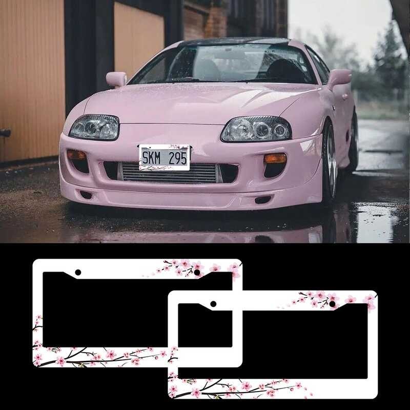 Charming Cherry Blossom Floral Frame Sakura Car Universal Accsori Decor Fit Standard US 12X6 Inch L