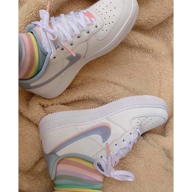 ♞,♘Nike Air Force 1 AF1Nike Air Force One Women's White Blue Pink 'White Red Black Double Hook Stit