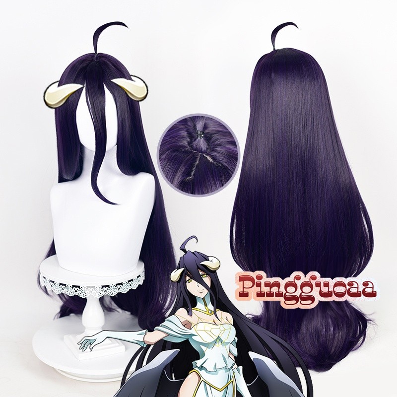 Anime Overlord Albedo Cosplay Wig 100cm Long Straight Purple Black Wigs Heat Resistant Synthetic Ha