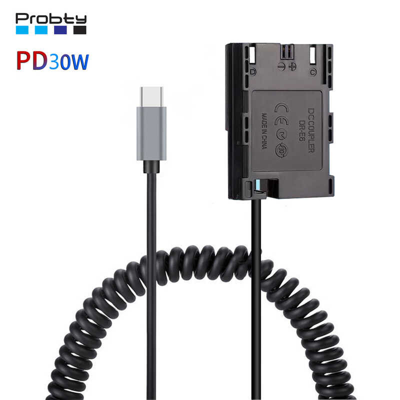 LP-E6 0 LP-E6N Dummy Bttery USB-C/Type-C Power Adpter For Cnon EOS R5 R5C R6 5DS R 7D 6D 5D3 5D4