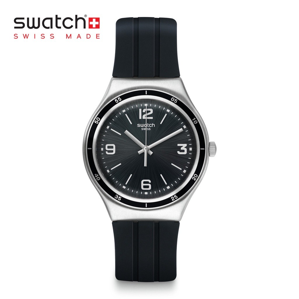 Swatch Irony Shiny Black YGS132 สายยาง นาฬิกาสแตนเลส