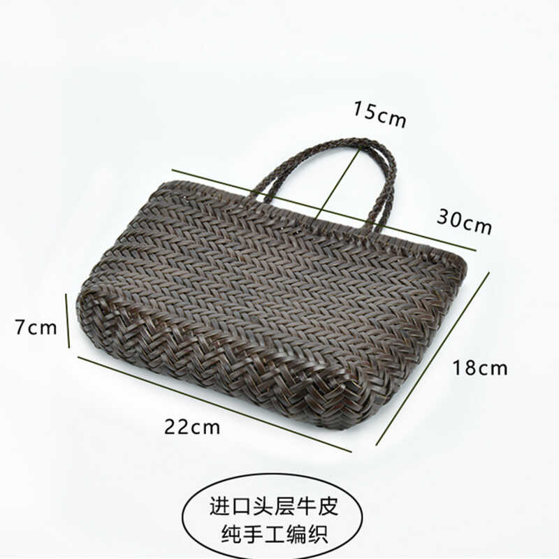 First Shopping Vintage layer cowhide woven Genuine Leather casual vegetable basket bag +Casual Wove