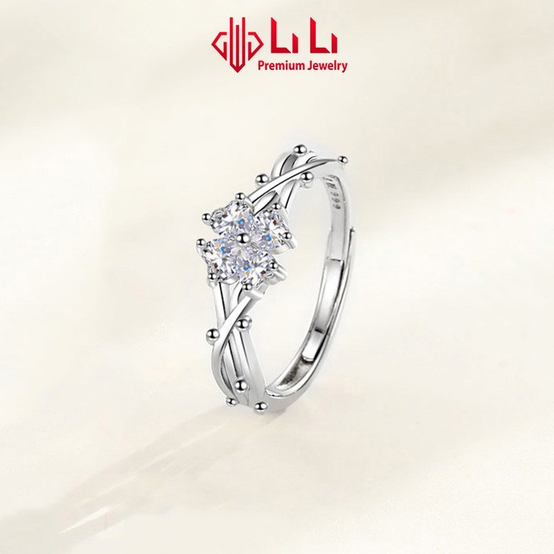 แหวนเงินผู ้ หญิง LiLi S999 พร ้ อมหิน CZ คุณภาพสูงรูปทรงหญ ้ า Kalani LiLi 4 ใบ116042