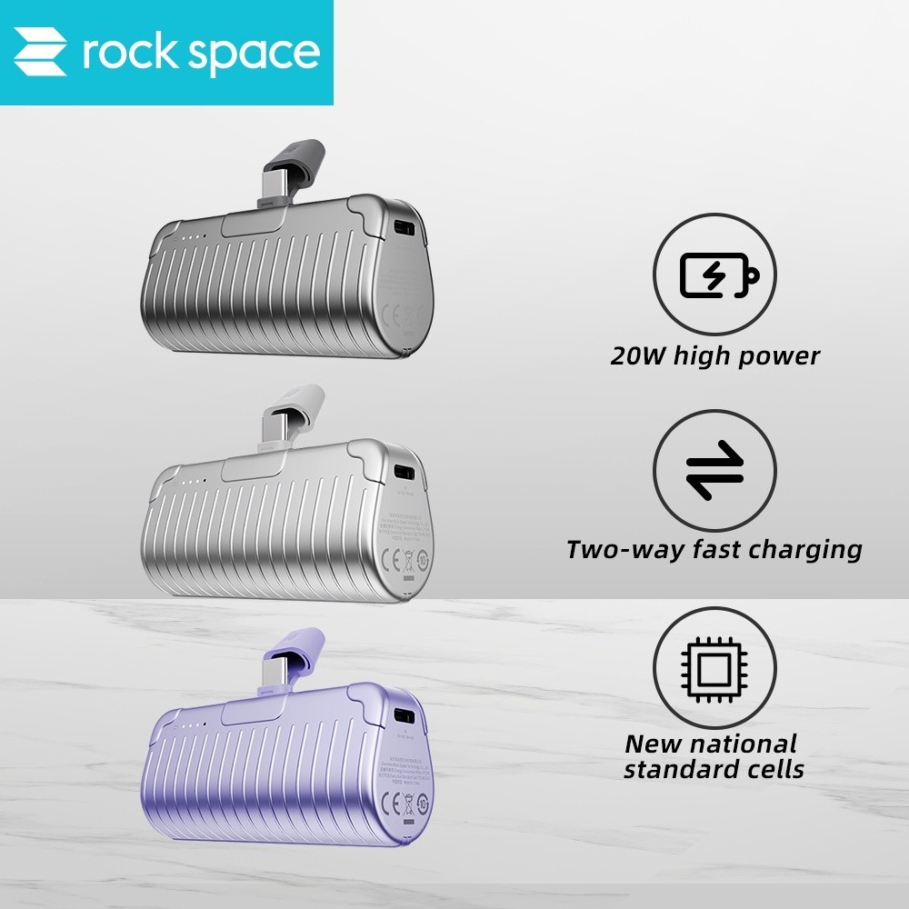 Rock Space Portable Mini Powerbank 4800mAh P85 Type-C/P86 Lightning Fast Charging