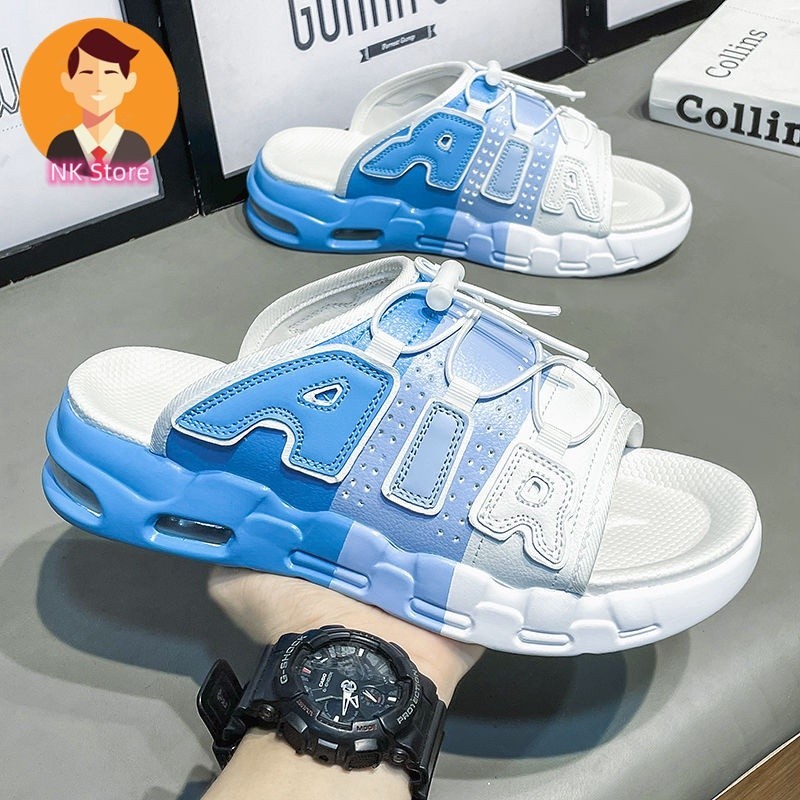 Nike Air More Uptempo รองเท้าแตะลําลอง พื้นนิ่ม ไล่โทนสี สีฟ้า สไตล์เกาหลี สําหรับผู้ชาย ผู้หญิง ใส