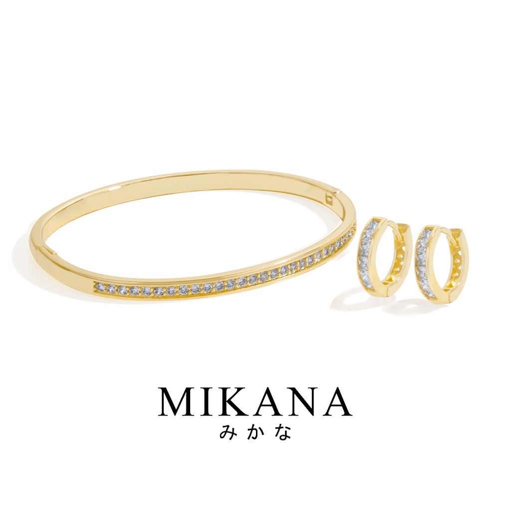 Mikana 18k Gold Plated Luminous ชุดเครื่องประดับอุปกรณ์เสริมสําหรับผู้หญิงสร้อยข้อมือต่างหูเครื่องปร