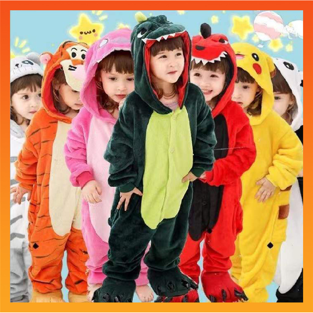 Kigurumi ไดโนเสาร์ Stitch Pikachu ชุดนอน Onesies เด็กสัตว์ Jumpsuit เด็กทารกอะนิเมะคอสเพลย์เครื่องแต่งกายสําหรับคริสต์มาสฮาโลวีน Party