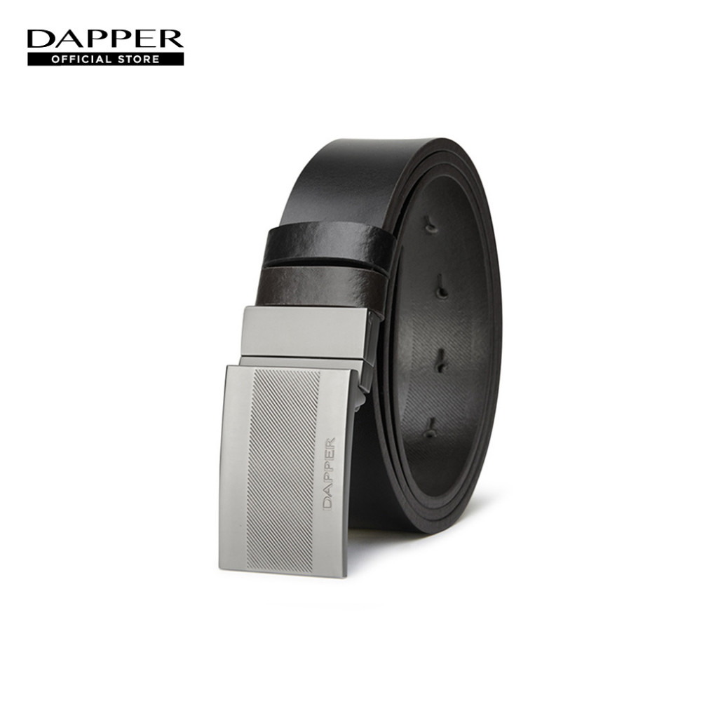 DAPPER เข็มขัดผู้ชาย หนังแท้ Reversible Plaque Buckle Belt แบบใส่ได้ 2 ด้าน สีดำ (BBCBK/1213PG4)