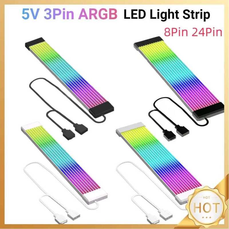RGB สายเคเบิล 5V 3Pin PC ARGB GPU 8Pin 24Pin PSU RGB สายต่อขยายไฟ LED แบบยืดหยุ่น ชุด DIY สำหรับแหล่