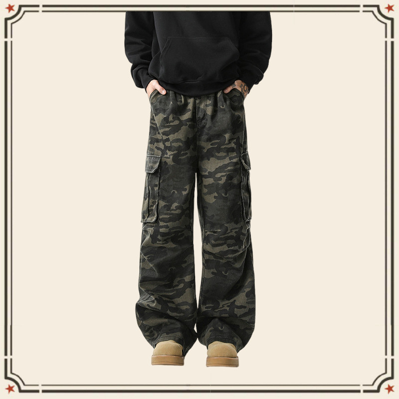 GRND 2025HBT P44 USMC กางเกงทหาร American High Street Camouflage Multi-Pocket Overalls Men Street We
