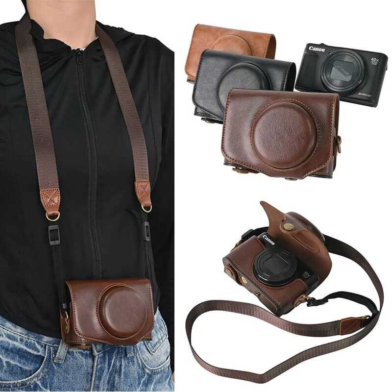 HS Case, PU กระเป๋ากล้องหนังสําหรับ Canon Powershot SX740HS SX740 SX730 SX730HS SX720 Full Body Cove