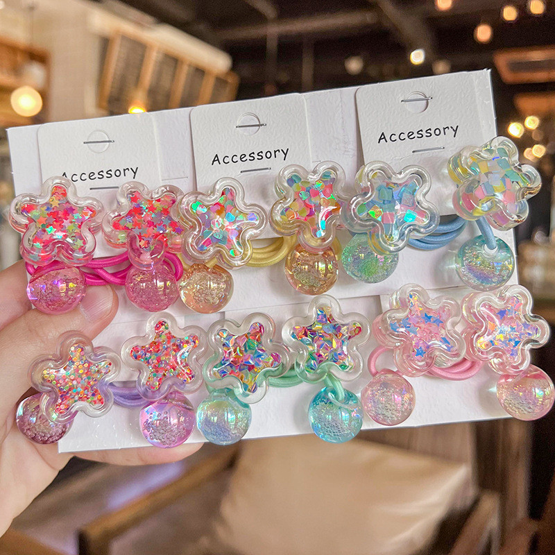 2ชิ้นใหม่น่ารักที่มีสีสันประกายดอกไม้เด็กวงผมยืดหยุ่นสาวอุปกรณ์ผม