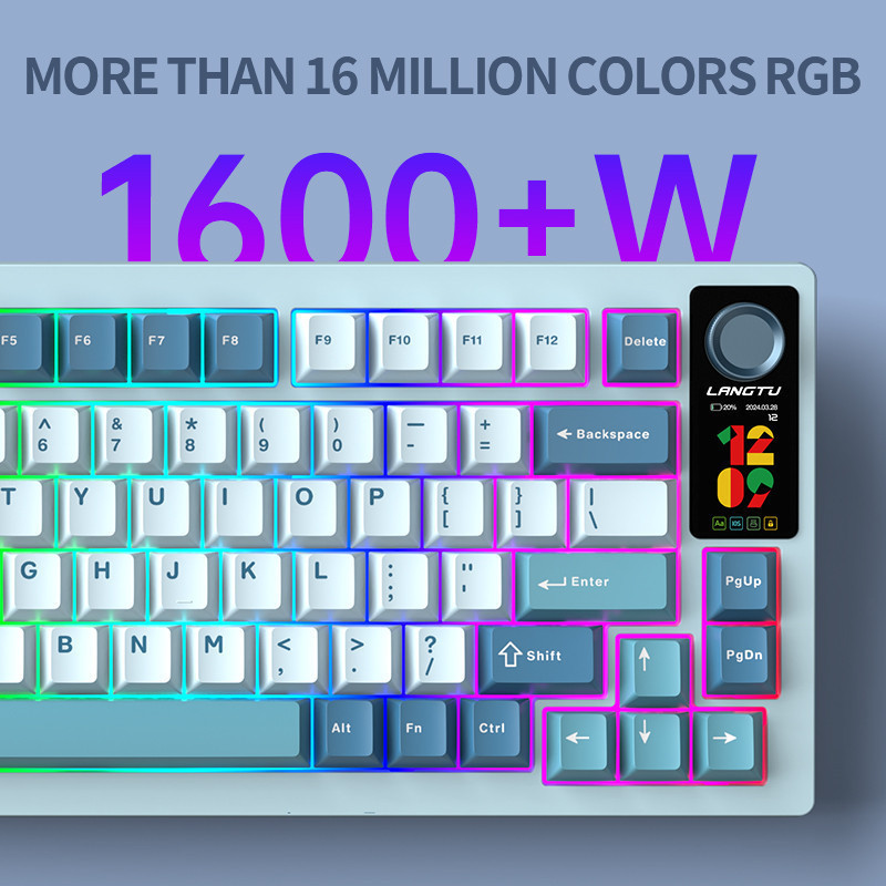 Langtu LT75 คีย์บอร์ดไร้สาย 75% GASKET RGB 1.14 นิ้วหน้าจอที่กําหนดเอง Hot Swappable คีย์บอร์ดที่กํ