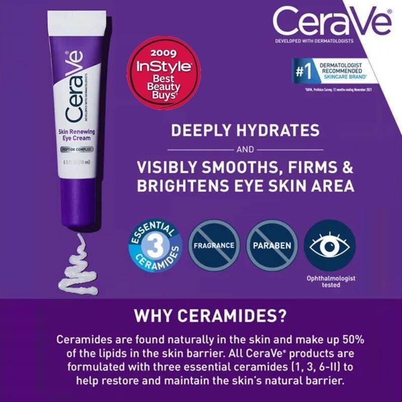 ♞กรัม CeraVe Hydrating Moisturizing Lightening Dark Circles Eye Cream Cerave Skin Renewing Eye Crea