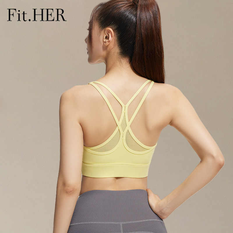 Fit.her กลับข้ามสปอร์ตบราสีทึบเปลือยกันกระแทกรวบรวมฟิตเนสโยคะเสื้อกล้าม