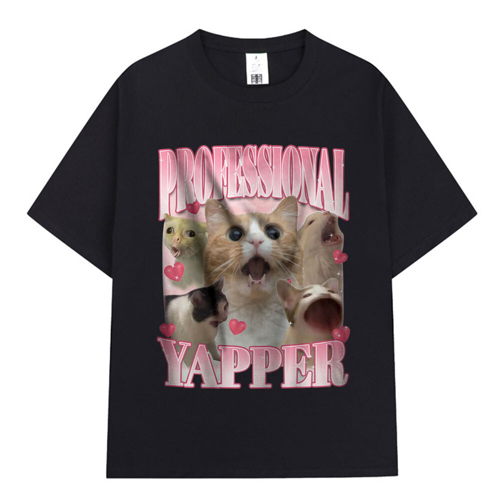 Professional Yapper Meme เสื้อยืดแมวตลกคนรักกราฟิก T เสื้อผู้ชาย 100% Cotton Casual Comfort หลวมแขนส