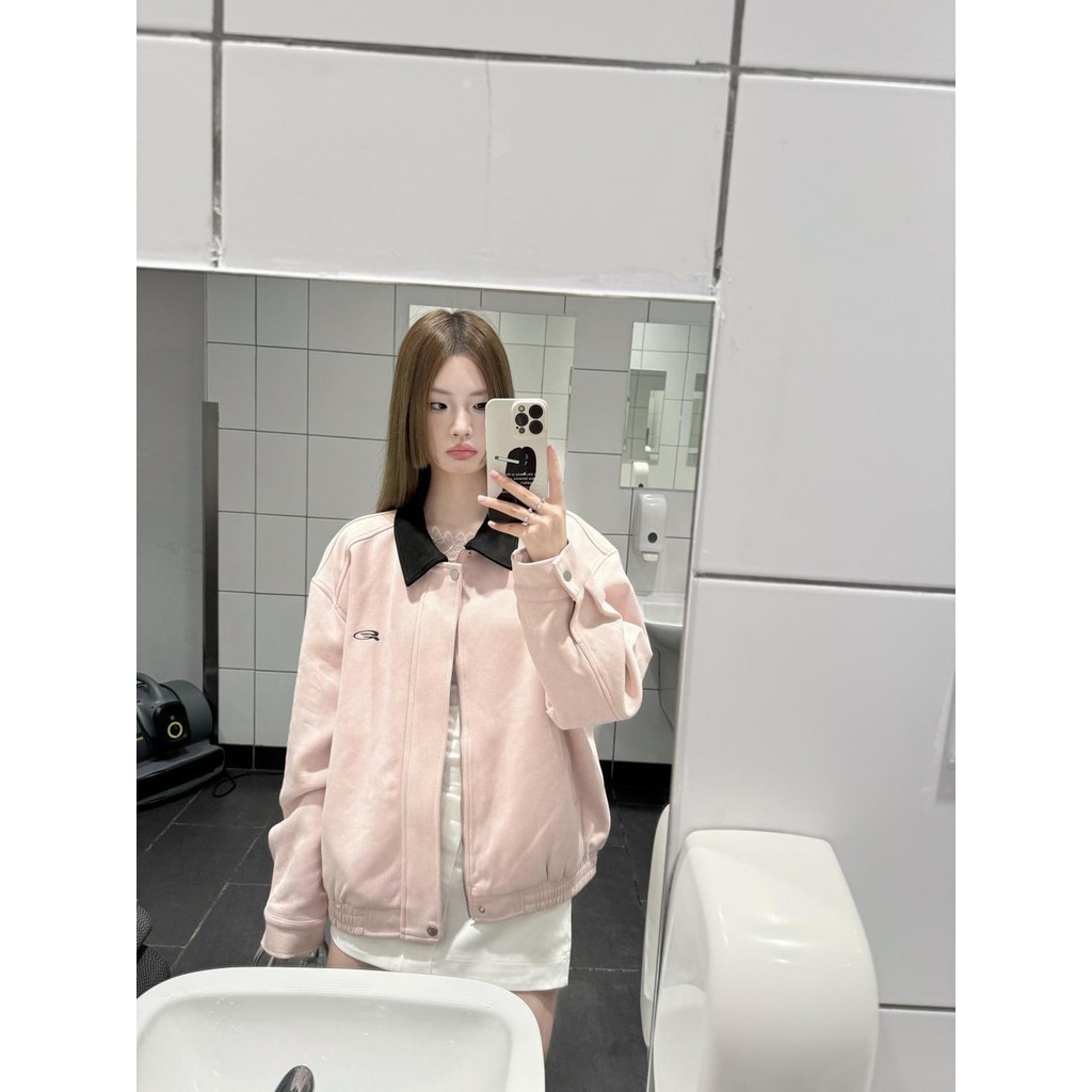 Shanmieleng อเมริกันสีชมพูเสื้อแจ็คเก็ตผู้หญิงฤดูใบไม้ผลิฤดูใบไม้ร่วง High Street Trend Retro หลวม Niche เครื่องมือชุดเบสบอลแจ็คเก็ต - รูปที่ 4