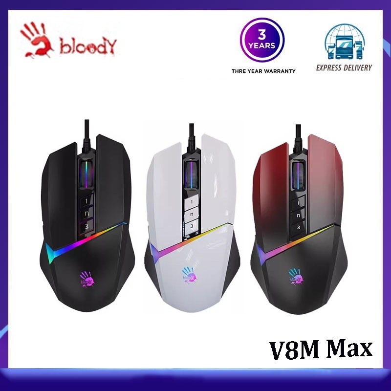 Bloody V8M Max/V8M Max mini/V8M pro เมาส์เกมมิ่งมีสาย ไฟ RGB ออกแบบตามสรีรศาสตร์ FPS สําหรับคอมพิวเ