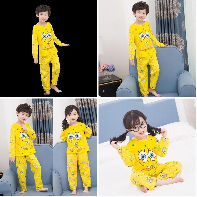 ชุดนอนเด็กผู้ชายหรือเด็กผู้หญิงแขนยาวคอกลม Spongebob Nightie Kid โพลีเอสเตอร์ชุดนอนเย็นสําหรับ 5 - 6 ปี