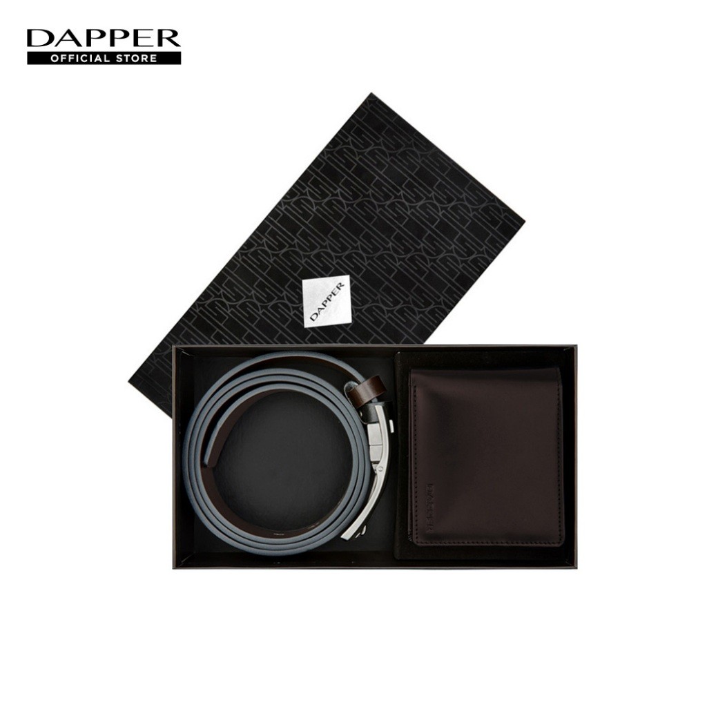 DAPPER กิ๊ฟเซ็ท กระเป๋าสตางค์ & เข็มขัดหนัง Reversible Belt สีน้ำตาล (BBXE11011BW)