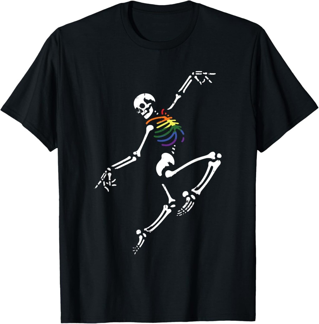 Skeleton Dancing Gay Pride LGBTQ Ally Rainbow Flag Men Men เสื้อยืด Unisex