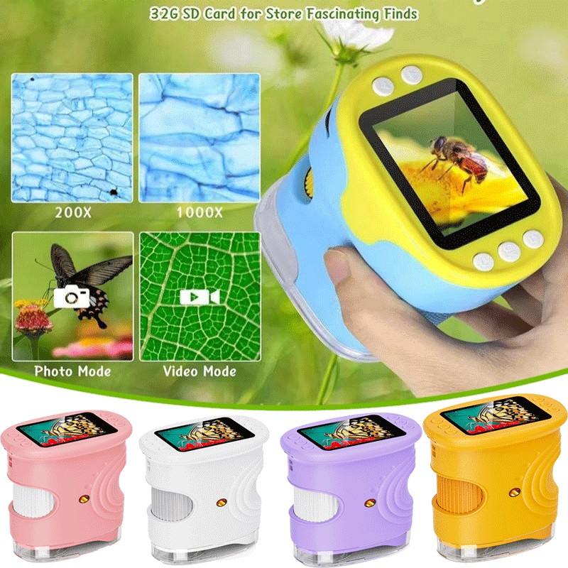 ใหม่มินิมือถือกล้องจุลทรรศน์ชุด1000xกระเป๋ากล้องจุลทรรศน์ที่มีไฟ นํา บ้านโรงเรียนชีวภาพวิทยาศาสตร์การศึกษาสําหรับเด็กของขวัญวันเก
