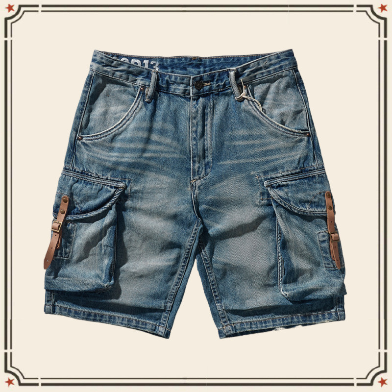 GRND HTB USMC กางเกงโอเวอร์ออล สีกากี แบบหลวม สไตล์ยีนส์และขาสั้น สำหรับผู้ชาย