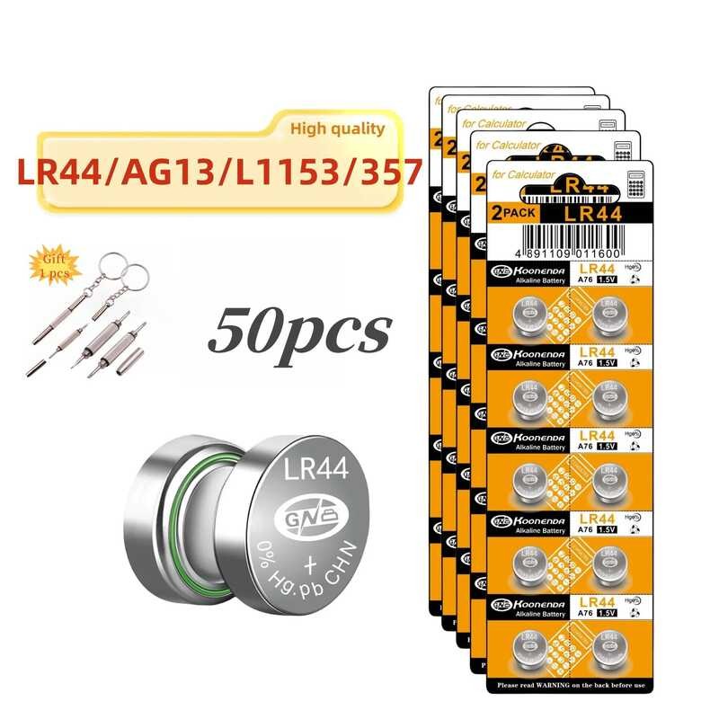 แบตเตอรี่ LR44 4-50 ชิ้น AG13 เซลล์ 1.5V 357 SR44 LR1154 แบตเตอรี่แบบปุ่มสำหรับนาฬิกา ของเล่น รีโมท