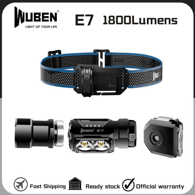 ❤ WUBEN E7 Best Rechargeable Headlamp 1800 Lumens Include One 26650 Battery