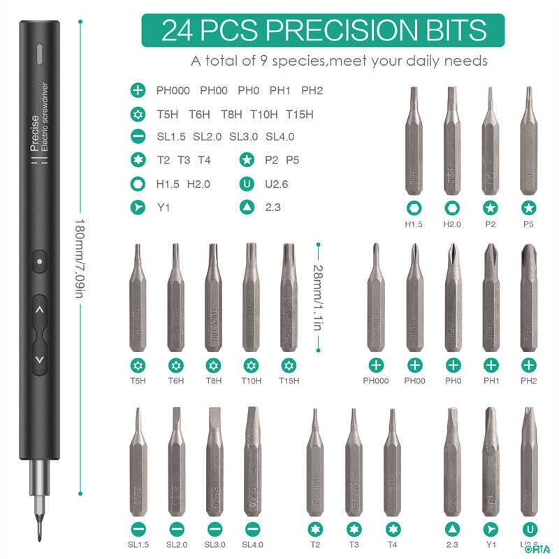 ORIA ชุดไขควงอิเล็กทรอนิกส์28 IN 1,ไขควงไร้สายขนาดเล็กมี