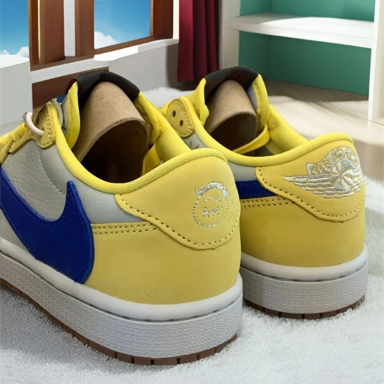 ♞,♘,♙Travis Scottx Jordan Air Jordan 1 Low 0G Canary Yellow  Canary Yellow Blue (ของแท้ 100%)