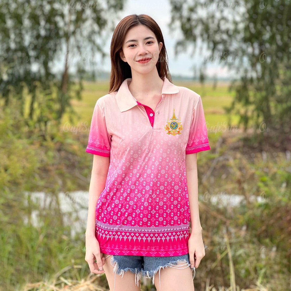 เสื้อโปโลผู้ชายของราชวงศ์ไทยลำลองฮาราจูกุแขนสั้นไล่ระดับสีพิมพ์เสื้อยืดโปโล unisex
