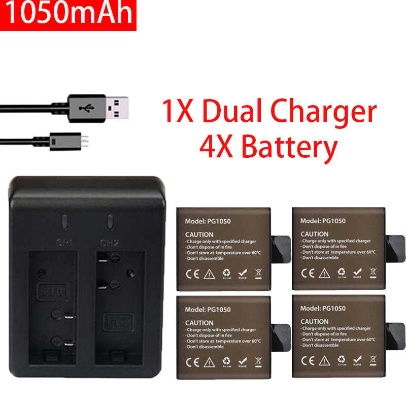 4 a ชิ้น 1050mAh แบตเตอรี่กล้อง + ที่ชาร์จคู่สำหรับ H9 H9R H3