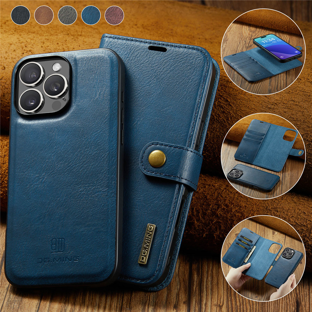 เคสสําหรับ iPhone 16 16Plus 16Pro 16ProMax Cattlehide Flip Wallet Bracket Magnetic Split Leather Phone Cover ที่วางเชลล์กันกระแทก Magnet DG.Ming Apple i16 iPhone16