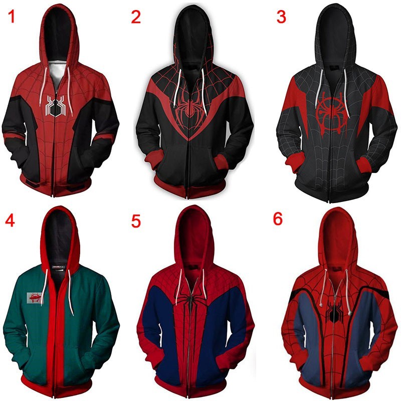 Spider-man Hoodie Mens Casual Zipper Sweatshirts Jacket Anime SpiderMan Miles Morales เครื่องแต่งกา