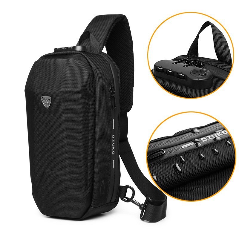 Ozuko Anti-theft Men's Sling Bag Waterproof Chest Pack Shoulder Bag with USB Charging