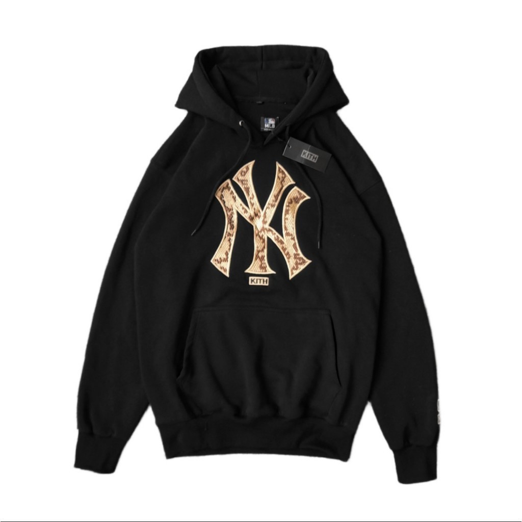 ♞,♘,♙เสื้อแจ็คเก็ต SWETER HOODIE MLB NY NEW YORK YANKEES X KITH โลโก้ขนาดใหญ่ สีดํางู rte